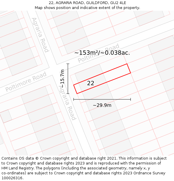 22, AGRARIA ROAD, GUILDFORD, GU2 4LE: Plot and title map