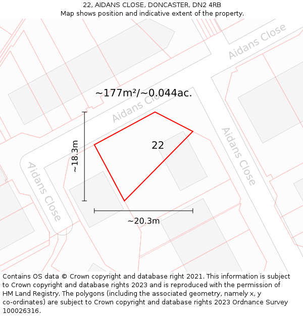 22, AIDANS CLOSE, DONCASTER, DN2 4RB: Plot and title map