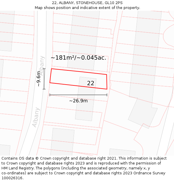 22, ALBANY, STONEHOUSE, GL10 2PS: Plot and title map