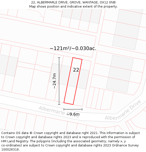 22, ALBERMARLE DRIVE, GROVE, WANTAGE, OX12 0NB: Plot and title map