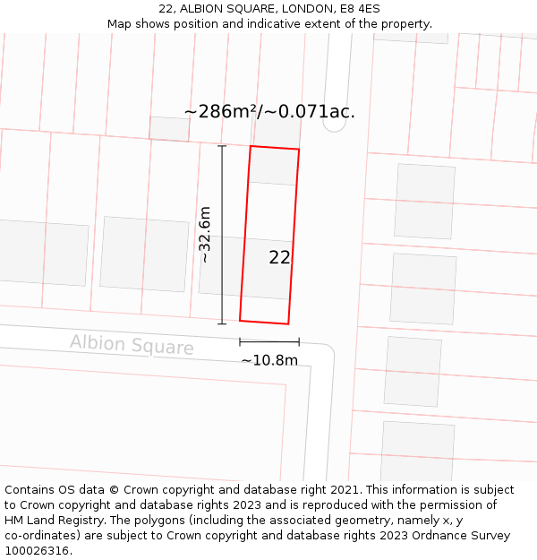 22, ALBION SQUARE, LONDON, E8 4ES: Plot and title map