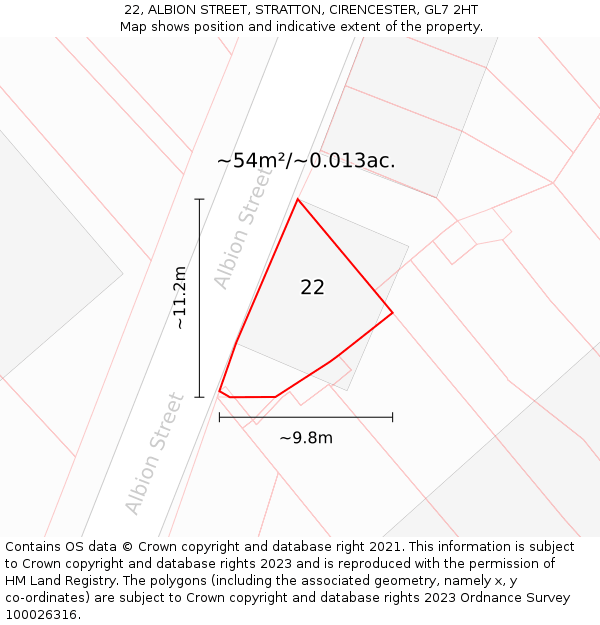 22, ALBION STREET, STRATTON, CIRENCESTER, GL7 2HT: Plot and title map