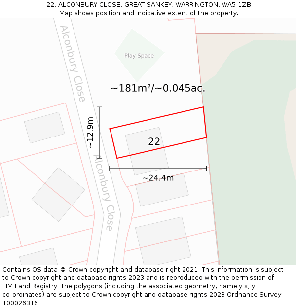 22, ALCONBURY CLOSE, GREAT SANKEY, WARRINGTON, WA5 1ZB: Plot and title map