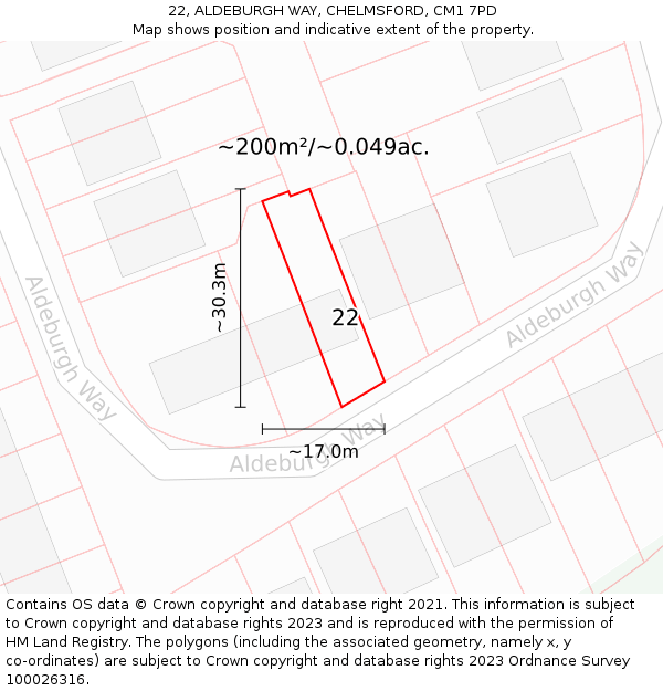 22, ALDEBURGH WAY, CHELMSFORD, CM1 7PD: Plot and title map