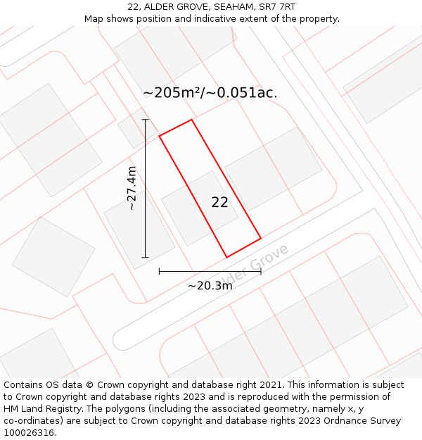 22, ALDER GROVE, SEAHAM, SR7 7RT: Plot and title map