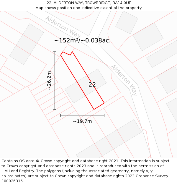 22, ALDERTON WAY, TROWBRIDGE, BA14 0UF: Plot and title map