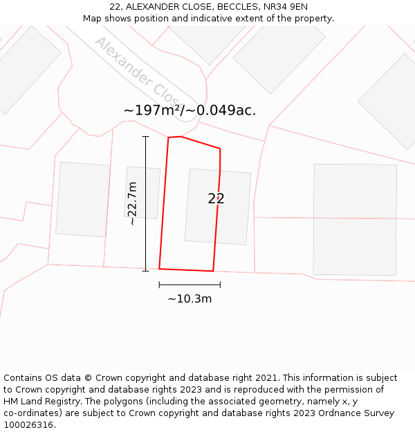 22, ALEXANDER CLOSE, BECCLES, NR34 9EN: Plot and title map