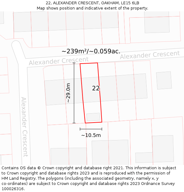 22, ALEXANDER CRESCENT, OAKHAM, LE15 6LB: Plot and title map