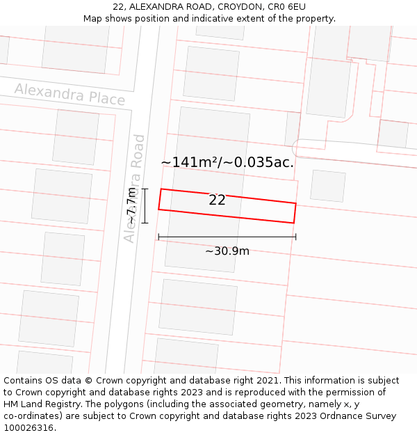 22, ALEXANDRA ROAD, CROYDON, CR0 6EU: Plot and title map