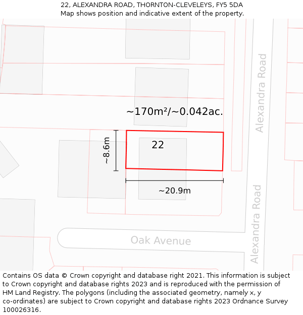 22, ALEXANDRA ROAD, THORNTON-CLEVELEYS, FY5 5DA: Plot and title map