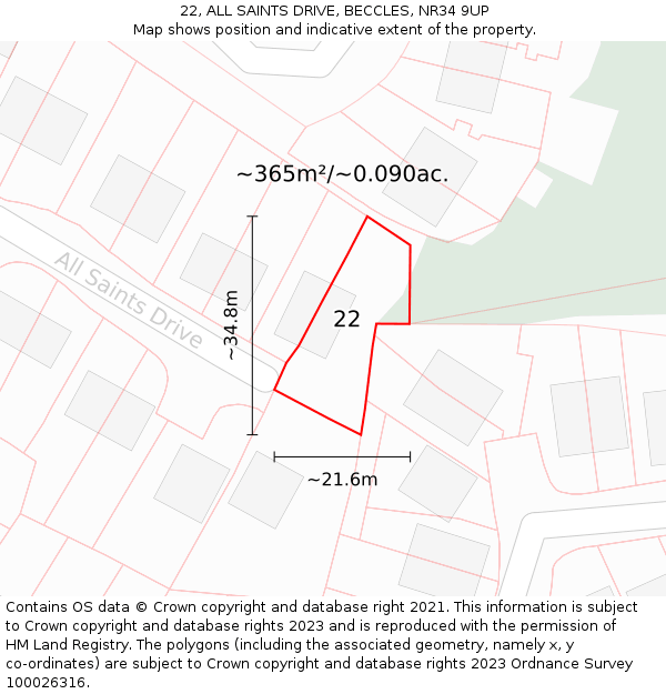 22, ALL SAINTS DRIVE, BECCLES, NR34 9UP: Plot and title map