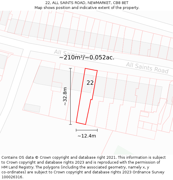 22, ALL SAINTS ROAD, NEWMARKET, CB8 8ET: Plot and title map