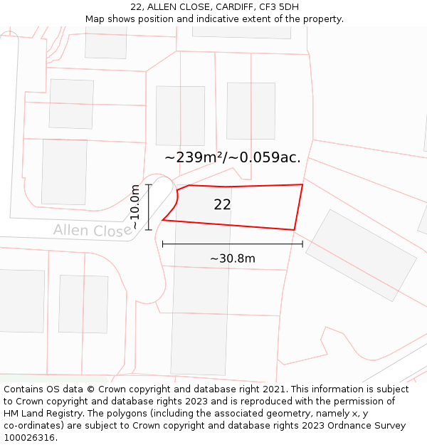 22, ALLEN CLOSE, CARDIFF, CF3 5DH: Plot and title map