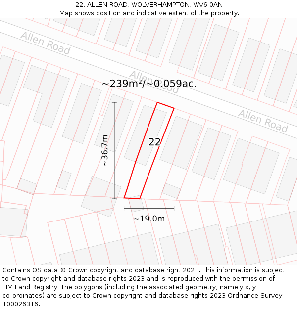 22, ALLEN ROAD, WOLVERHAMPTON, WV6 0AN: Plot and title map
