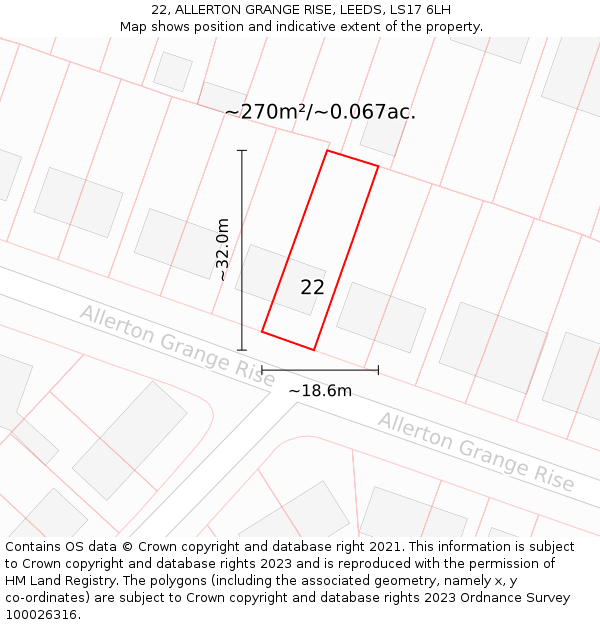 22, ALLERTON GRANGE RISE, LEEDS, LS17 6LH: Plot and title map