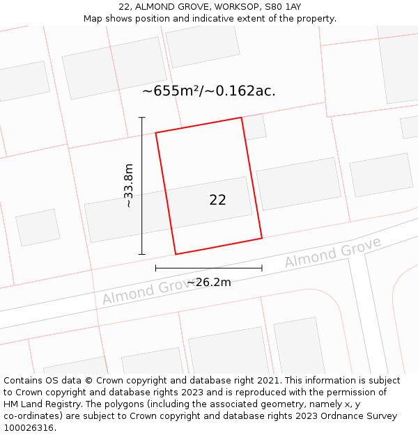 22, ALMOND GROVE, WORKSOP, S80 1AY: Plot and title map