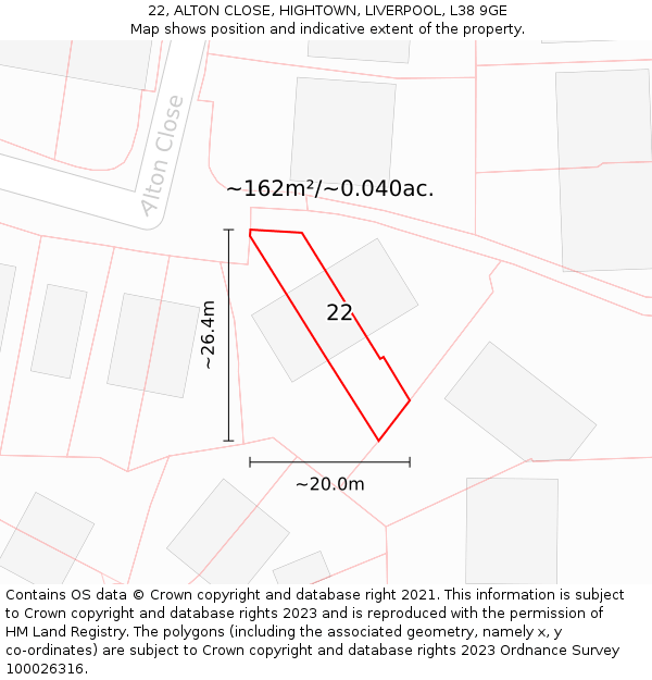 22, ALTON CLOSE, HIGHTOWN, LIVERPOOL, L38 9GE: Plot and title map