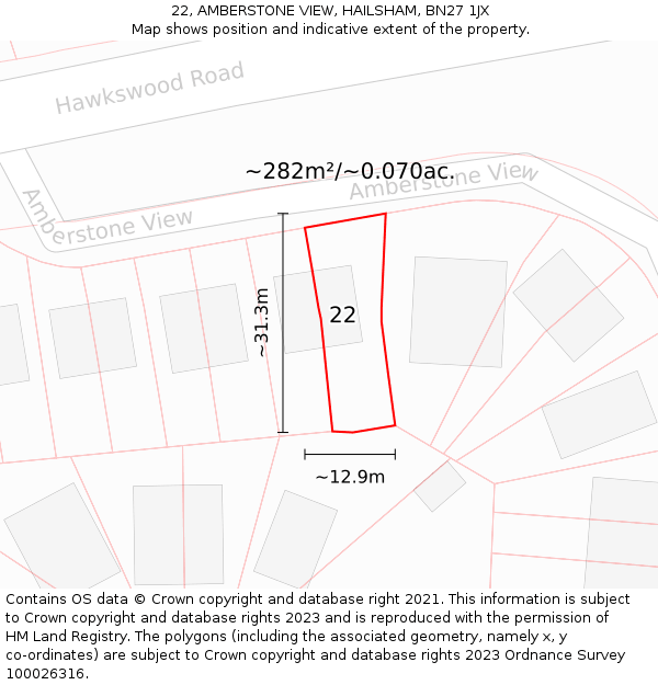 22, AMBERSTONE VIEW, HAILSHAM, BN27 1JX: Plot and title map