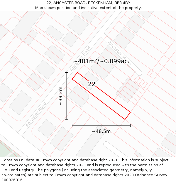 22, ANCASTER ROAD, BECKENHAM, BR3 4DY: Plot and title map
