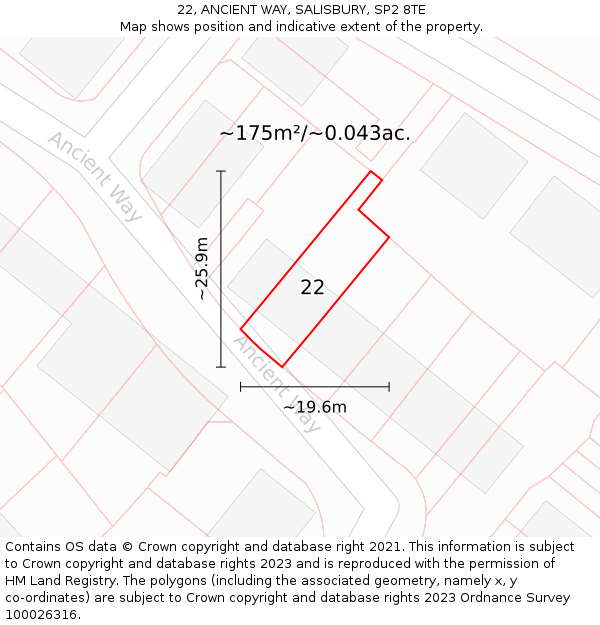 22, ANCIENT WAY, SALISBURY, SP2 8TE: Plot and title map