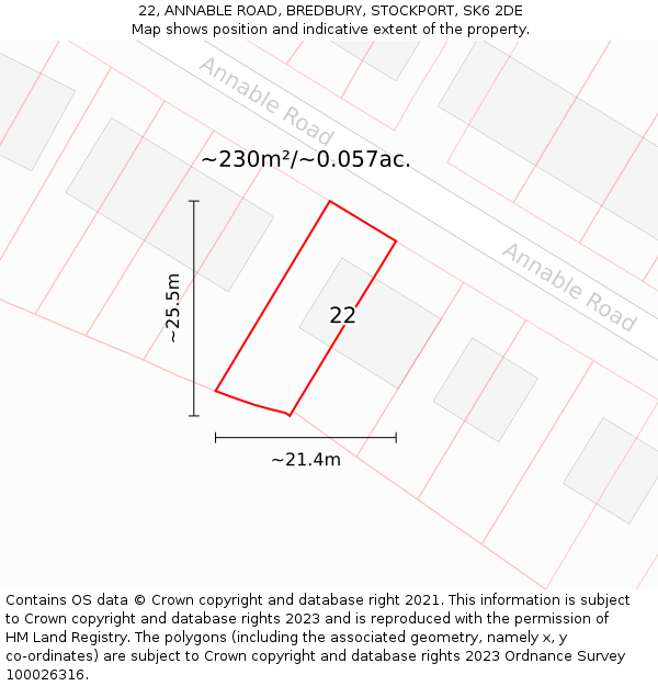 22, ANNABLE ROAD, BREDBURY, STOCKPORT, SK6 2DE: Plot and title map