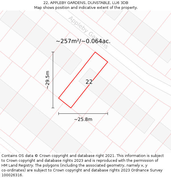 22, APPLEBY GARDENS, DUNSTABLE, LU6 3DB: Plot and title map