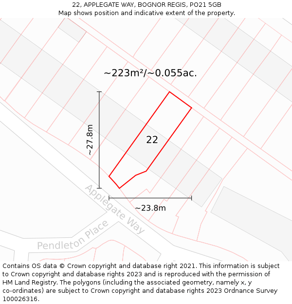 22, APPLEGATE WAY, BOGNOR REGIS, PO21 5GB: Plot and title map
