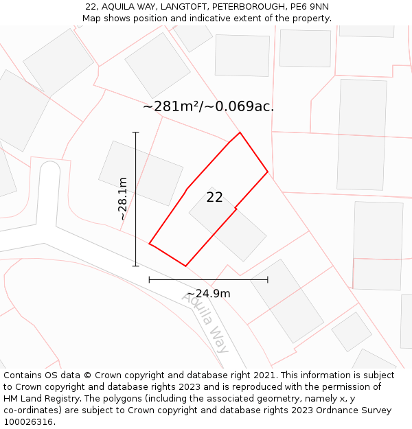 22, AQUILA WAY, LANGTOFT, PETERBOROUGH, PE6 9NN: Plot and title map