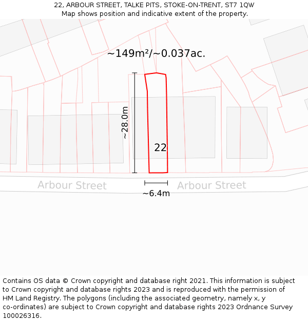 22, ARBOUR STREET, TALKE PITS, STOKE-ON-TRENT, ST7 1QW: Plot and title map