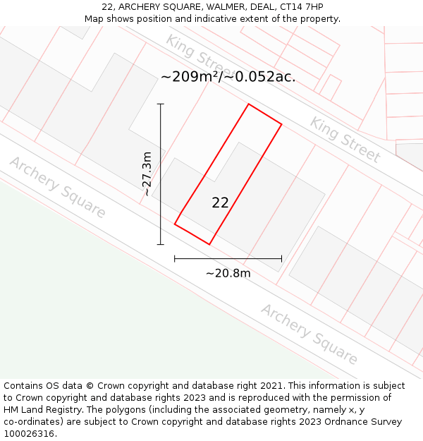 22, ARCHERY SQUARE, WALMER, DEAL, CT14 7HP: Plot and title map