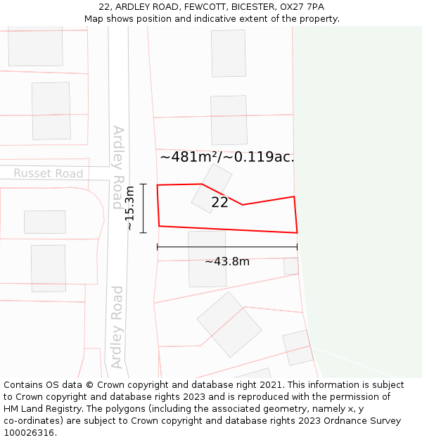 22, ARDLEY ROAD, FEWCOTT, BICESTER, OX27 7PA: Plot and title map