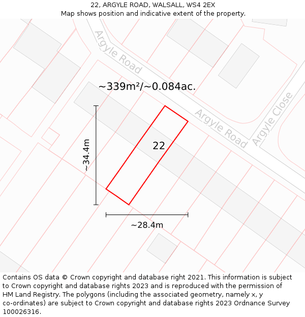 22, ARGYLE ROAD, WALSALL, WS4 2EX: Plot and title map