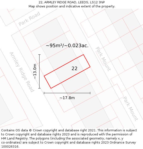 22, ARMLEY RIDGE ROAD, LEEDS, LS12 3NP: Plot and title map