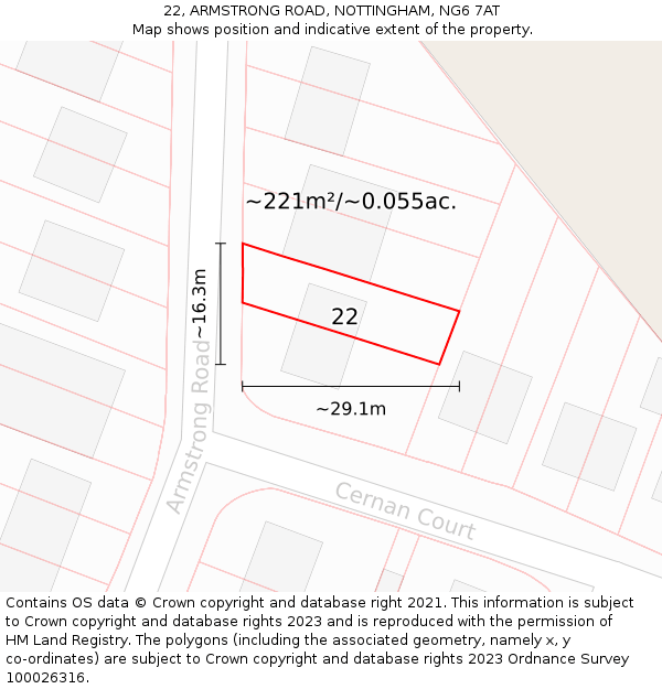 22, ARMSTRONG ROAD, NOTTINGHAM, NG6 7AT: Plot and title map