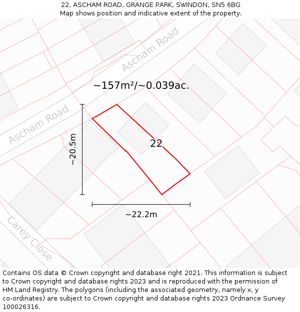 22, ASCHAM ROAD, GRANGE PARK, SWINDON, SN5 6BG: Plot and title map