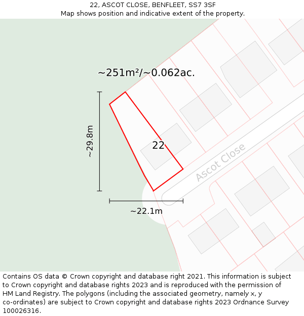 22, ASCOT CLOSE, BENFLEET, SS7 3SF: Plot and title map