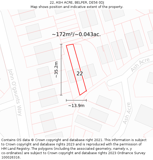 22, ASH ACRE, BELPER, DE56 0DJ: Plot and title map