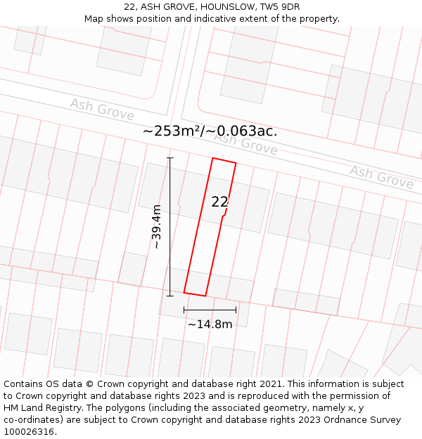 22, ASH GROVE, HOUNSLOW, TW5 9DR: Plot and title map
