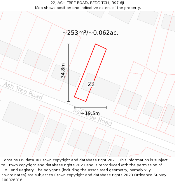 22, ASH TREE ROAD, REDDITCH, B97 6JL: Plot and title map