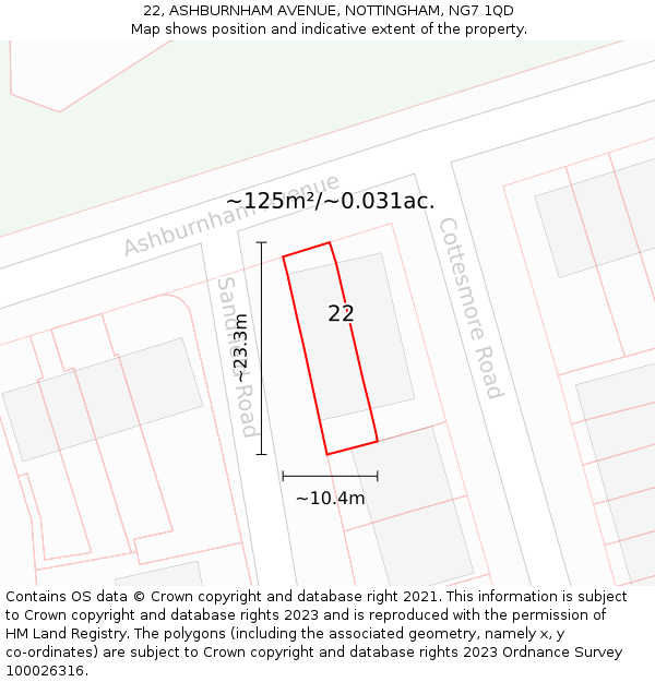 22, ASHBURNHAM AVENUE, NOTTINGHAM, NG7 1QD: Plot and title map