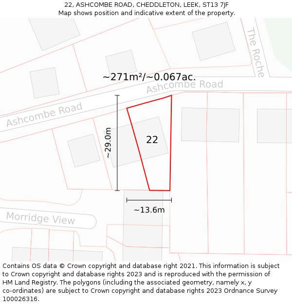 22, ASHCOMBE ROAD, CHEDDLETON, LEEK, ST13 7JF: Plot and title map