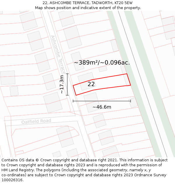 22, ASHCOMBE TERRACE, TADWORTH, KT20 5EW: Plot and title map