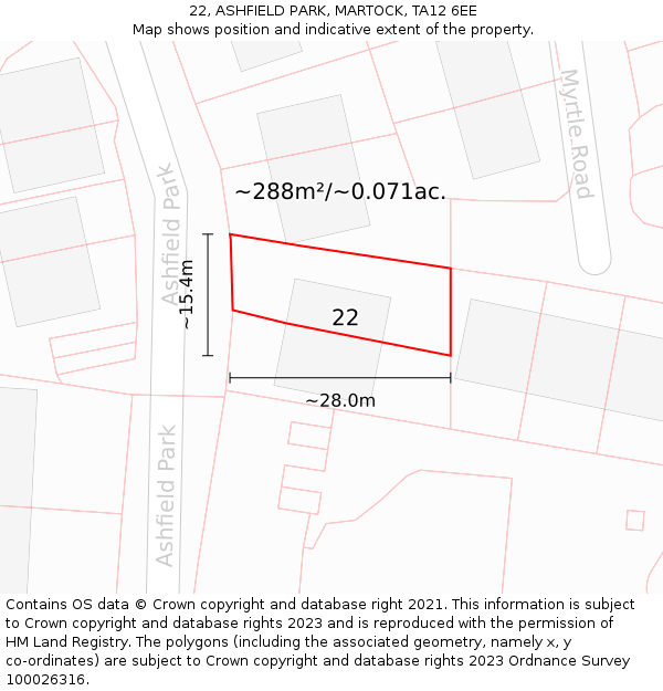 22, ASHFIELD PARK, MARTOCK, TA12 6EE: Plot and title map