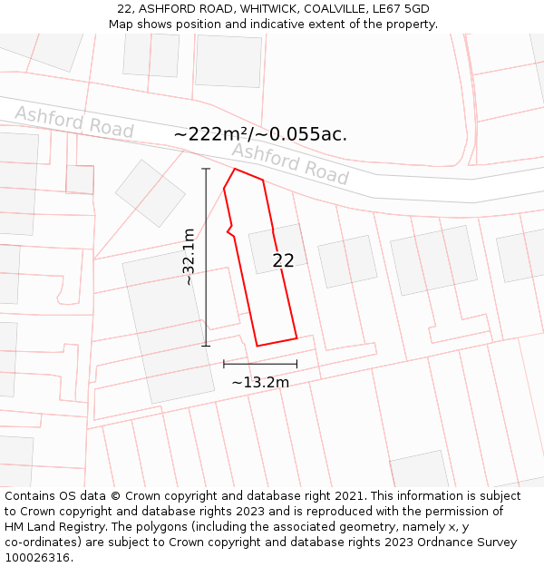 22, ASHFORD ROAD, WHITWICK, COALVILLE, LE67 5GD: Plot and title map
