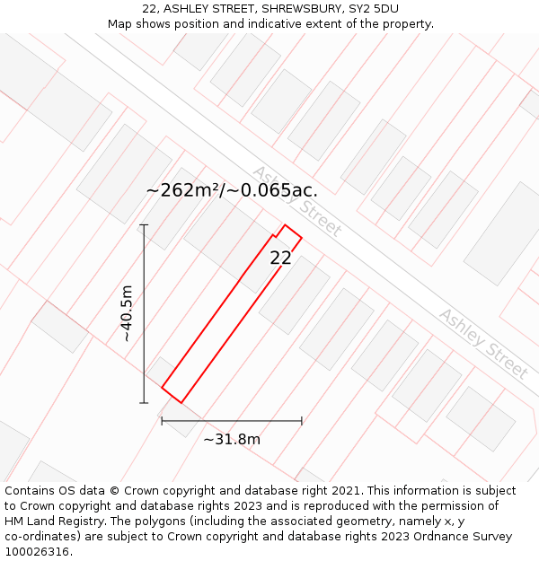 22, ASHLEY STREET, SHREWSBURY, SY2 5DU: Plot and title map
