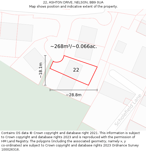 22, ASHTON DRIVE, NELSON, BB9 0UA: Plot and title map