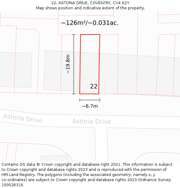 22, ASTORIA DRIVE, COVENTRY, CV4 9ZY: Plot and title map