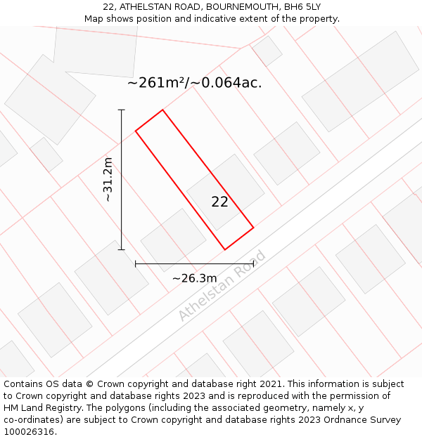 22, ATHELSTAN ROAD, BOURNEMOUTH, BH6 5LY: Plot and title map