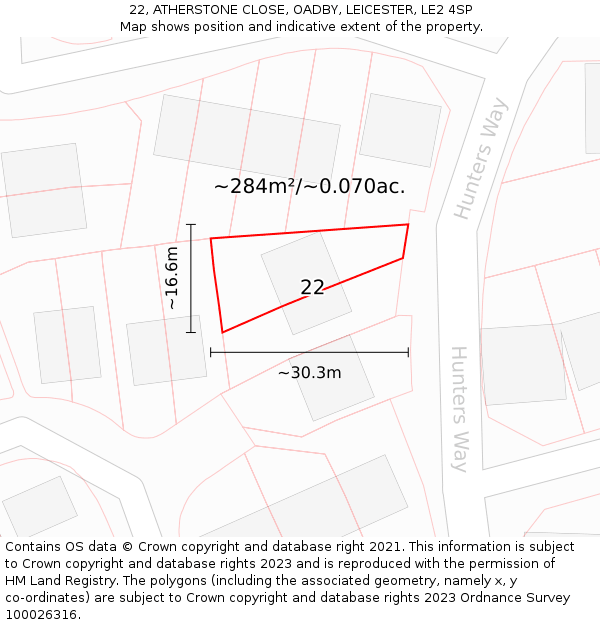 22, ATHERSTONE CLOSE, OADBY, LEICESTER, LE2 4SP: Plot and title map