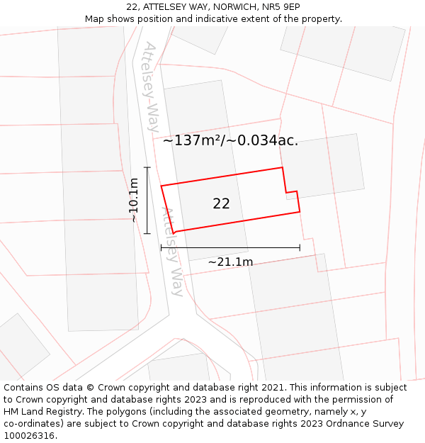 22, ATTELSEY WAY, NORWICH, NR5 9EP: Plot and title map